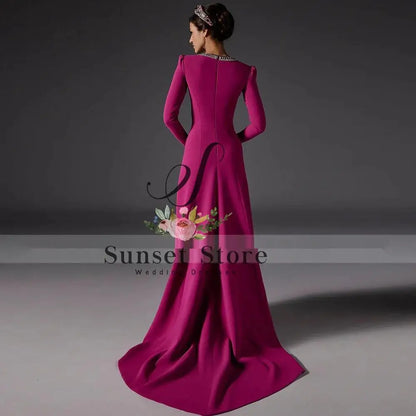 Customized  Evening Dress Long Sleeves Ruched Rhinestone Beaded Women's Evening Gowns A-line O Neck Bespoke Occasion Dresses