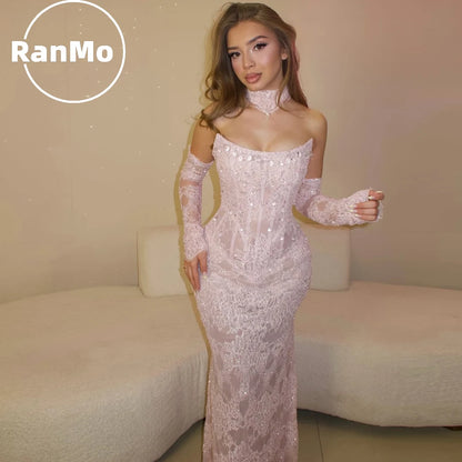 Ranmo Modern 2026 New Strapless Mermaid Lace Evening Dress Beaded Elegant فساتين سهرة Vestido Customised Prom Gown