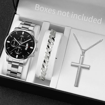 Surprise Mystery Watch Blind Box-3PCS/Set Fashion Men's Calendar Quartz Watches Jewelry Set Reloj Hombre（Without Box）