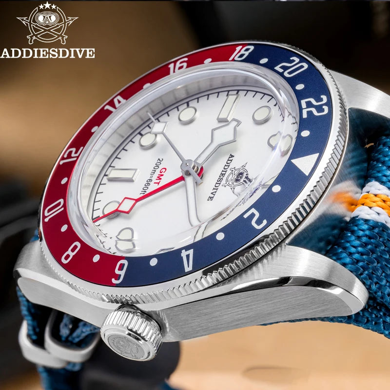 ADDIESDIVE TOP Men's Watches 20Bar Diving BGW9 Super Luminous AD2044 Swiss Ronda 515-24H GMT Watch Quartz Watch