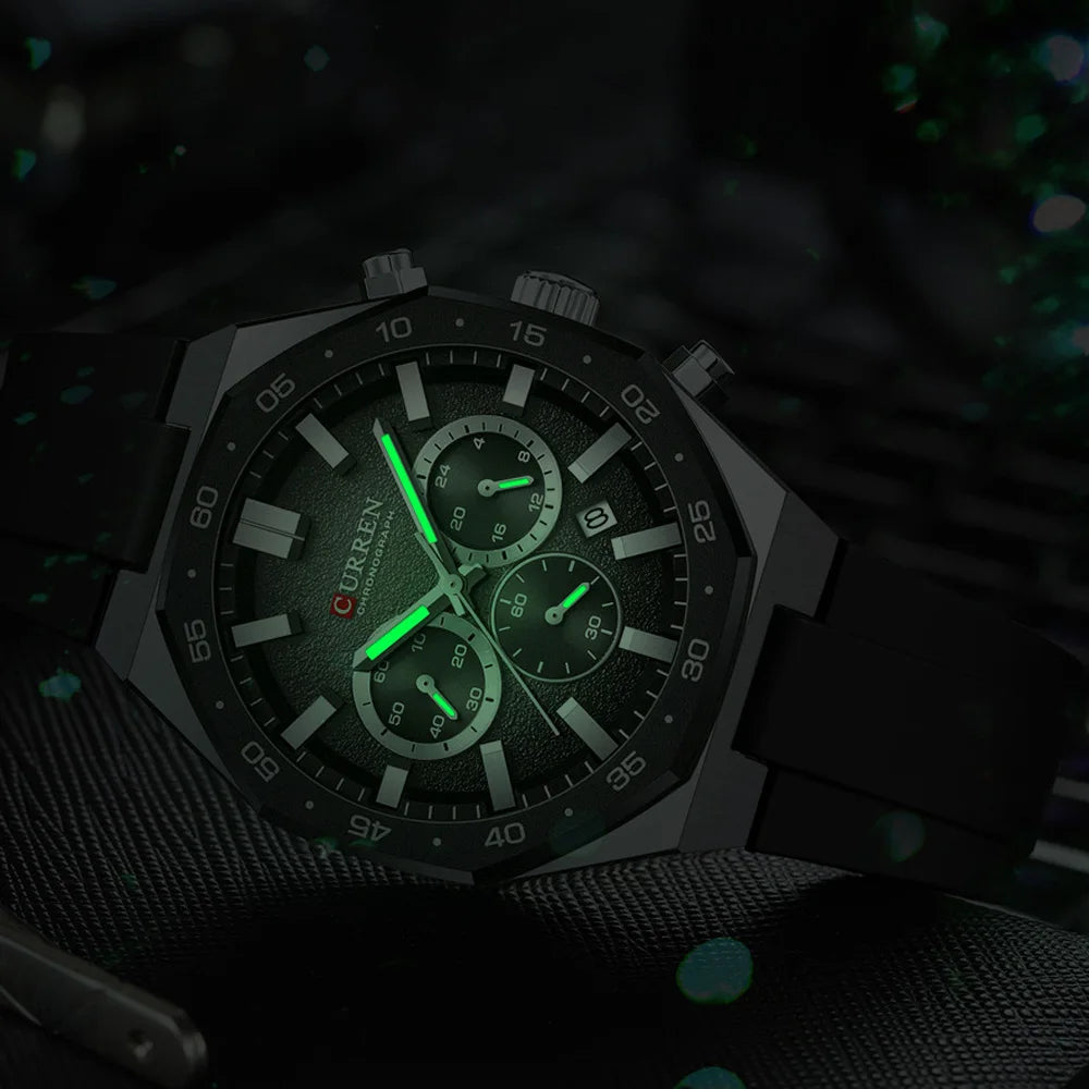 CURREN Fashion Casual Men Sports Watch Chronograph Silicone Belt Auto Date Dial Quartz Wristwatch Male Reloj Relogio Masculino