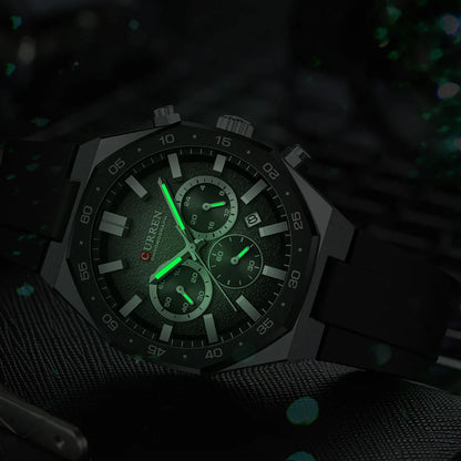 CURREN Fashion Casual Men Sports Watch Chronograph Silicone Belt Auto Date Dial Quartz Wristwatch Male Reloj Relogio Masculino