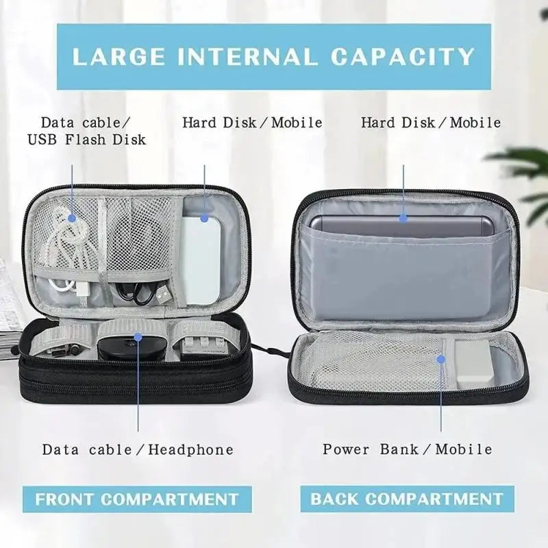 1PCS Grey/Black/Pink/Navy NEW Travel Organizer Bag Cable Storage Organizers Pouch Carry Case Portable Double Layers Storage Bags