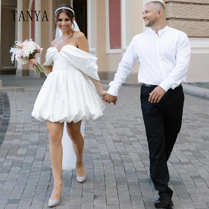Sweetheart Neckline Short Wedding Dresses Off The Shoulder A Line Knee Length Simple Bridal Gown Home Coming Dress TSWD343