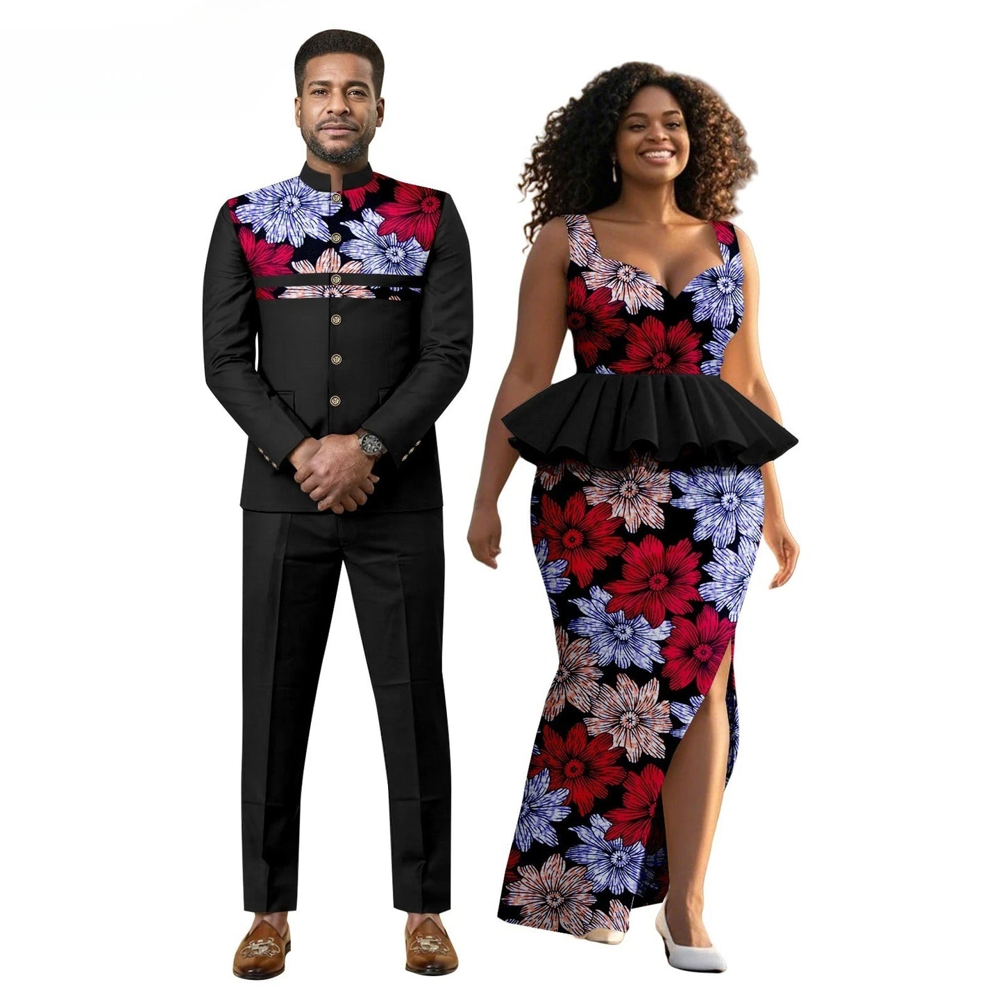 New African Print Men's Suit, Wax-dyed Couple Set, Women's Dress + Men's Suit  Women Clothing