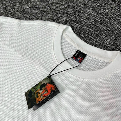 26ss DERSCHUTZE Long Sleeved White Waffle Patterned Cherry Blossom Embroidered T-shirt Loose Casual Top DERSCHUTZE Top Tee