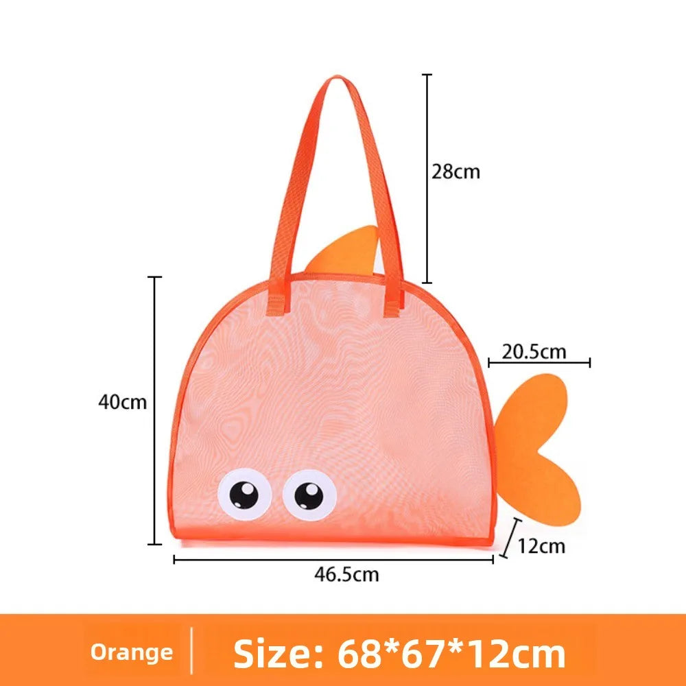 Kids Mesh Beach Bags Colorful Cartoon Shark Animal Sand Free Quick Dry Shell Toy Storage Organizer Totes for Toddlers Vacations