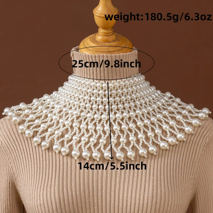 A Simple Style White Beaded Handmade Wave-Shaped Necklace, Suitable As A Wedding Dress Cape Accessory For Women.
