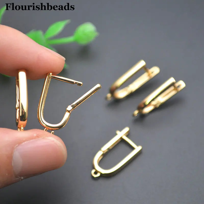 30pc Wholesale 18k Gold Color Long Oval Shape Smooth Metal Earring Making Clasps DIY Jewelry