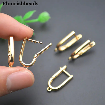 30pc Wholesale 18k Gold Color Long Oval Shape Smooth Metal Earring Making Clasps DIY Jewelry