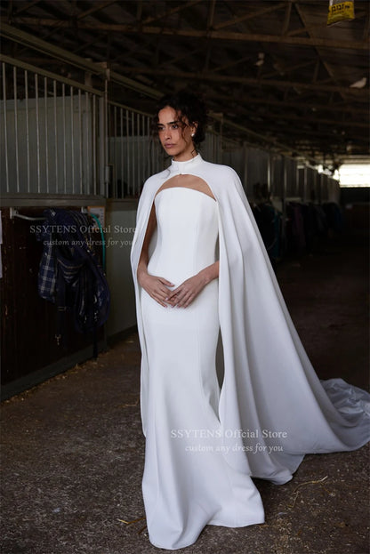 SSYTENS Modern Wedding Dresses Elegant Modest Mermaid Detachable Shawl Bridal Dresses Women Bride Evening Party Gowns Customized