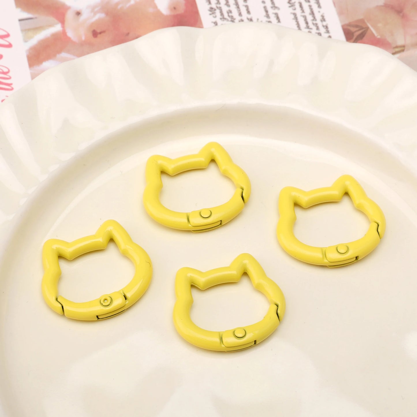 1pc/bag Alloy Spring Clasps Colorful Cute Cat Shape Spring Ring Carabiner Clips For DIY Keyring Lanyard Keychain Making Findings