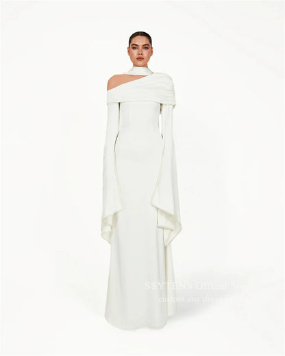 SSYTENS Modest Ivory Wedding Dresses Long Sleeves Formal Prom Gowns One Shoulder Pearls Elegant Wedding Party Dresses Customized