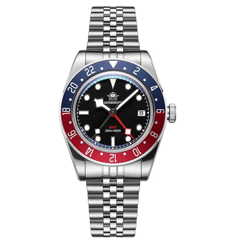 ADDIESDIVE Reloj Hombre Men Watches 20Bar Diving BGW9 Luminous AD2044 Swiss Ronda 515-24H GMT Watch Quartz Watch