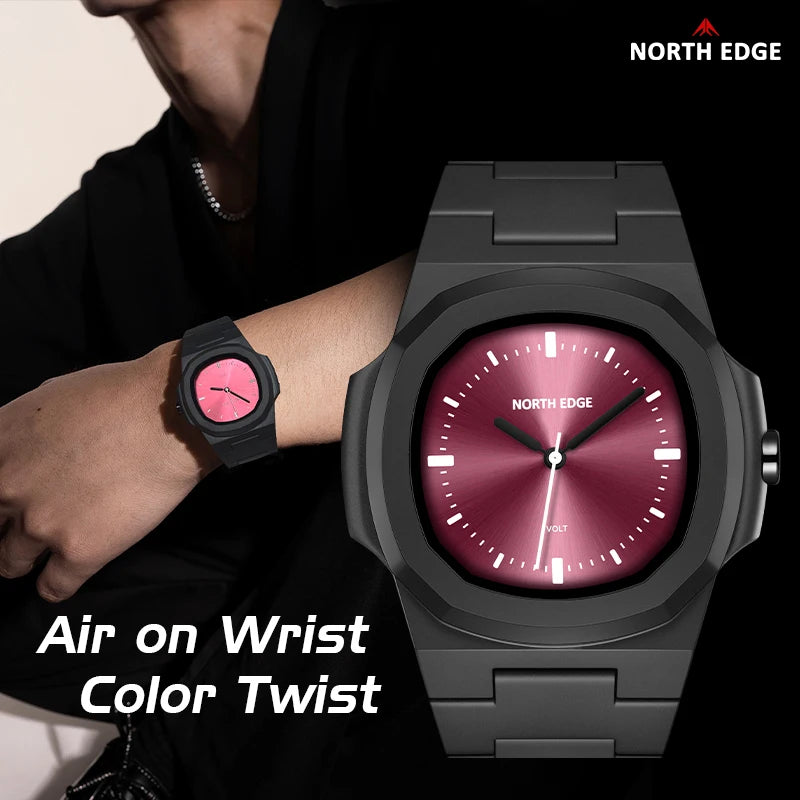 NORTH EDGE Watch for Man New VOLT Quartz Watch Fashion Light Resin Case Square Swimming 50M Waterproof Men Watches Gift Box
