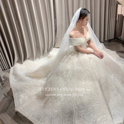 SSYTENS Cheap Wedding Dresses Shiny Wedding Dress Classic Boat Neck Bridal Party Gown Vestido De Noiva Robe De Mariee Customized