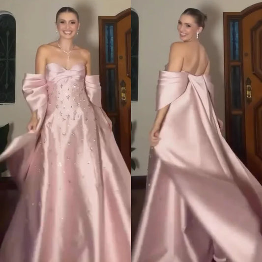 Customized Chinese Style Charmeuse Pleat Sequined A-line Off-the-shoulder Long Dresses Bespoke Occasion Exquisite