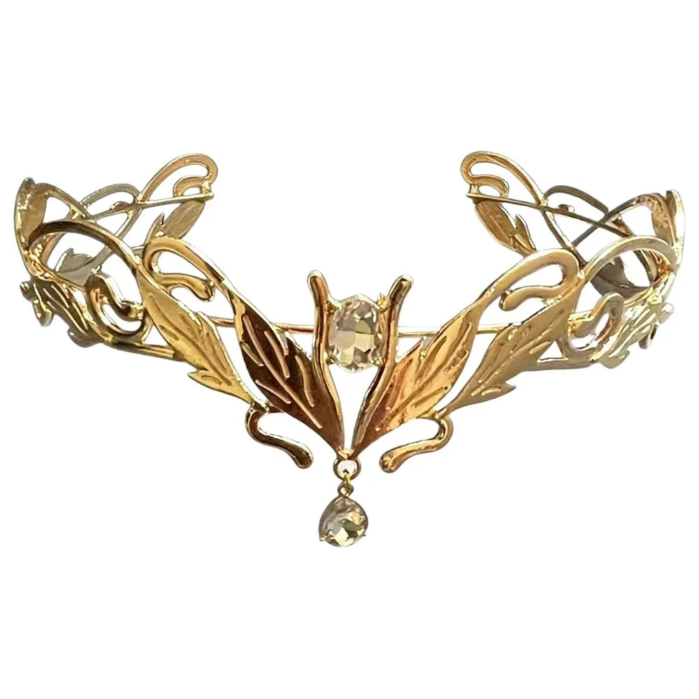 Vintage King Round Elves Crown Elegant Baroque Princess Diadems Leaf Leaves Forehead Alloy Rhinestone Headdress Wedding Ceremony
