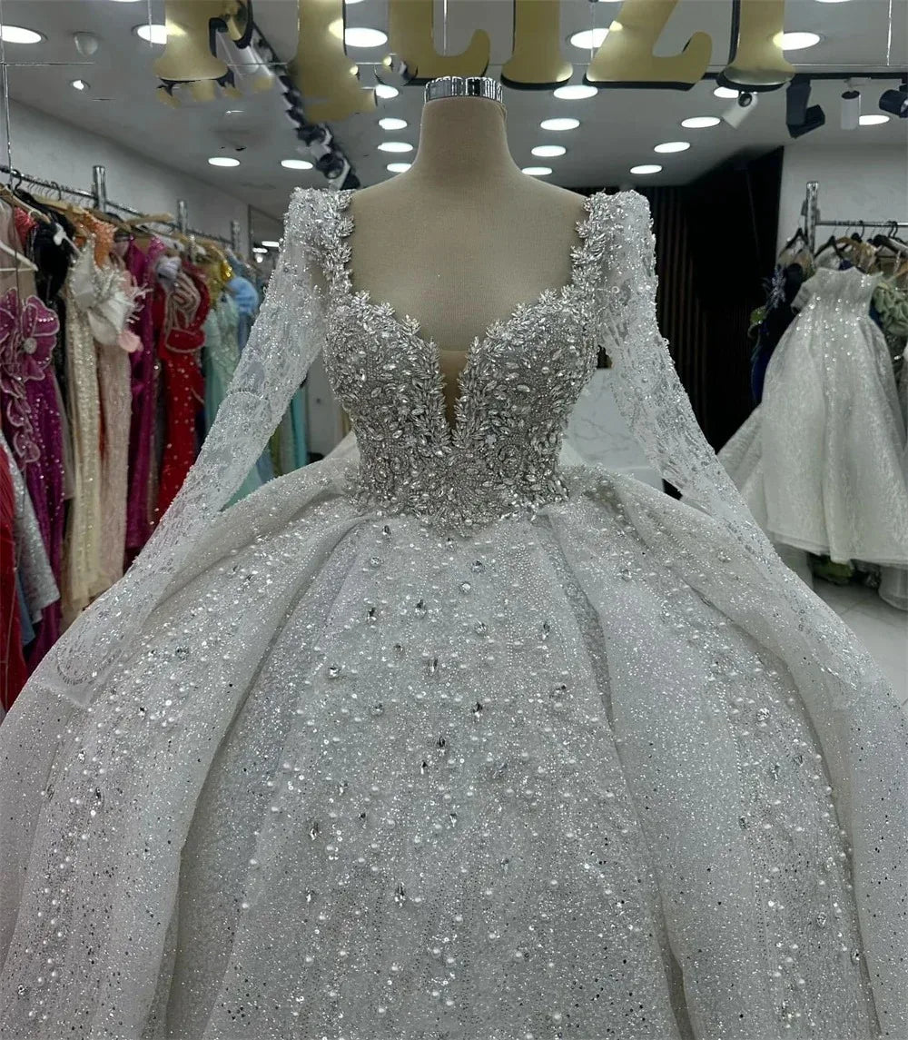 Customized 2026 New Princess Wedding Dresses Sweetheart Long Sleeves Vestido De Novia Luxury Lace Sequined Bride Robe De Mariee