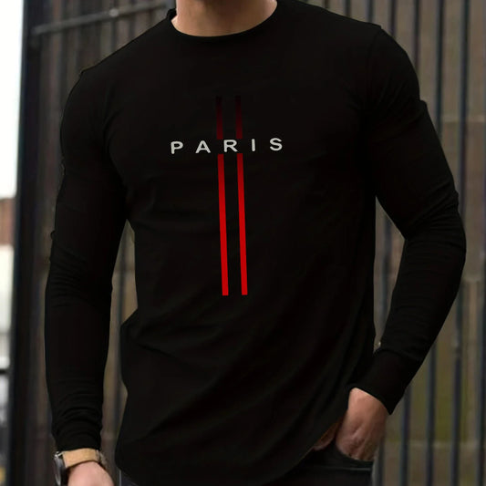 100% pure cotton men's long sleeved rounded neck T-shirt