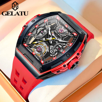 GELATU Men's Watches Trend Fashion Hollow Out Self-winding Automatic Mechanical Wristwatch Sapphire Mirror Waterproof Luminous