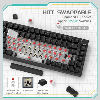AJAZZ AK820 Wired With Rotary Volume Buttons Hot-Swappable Keys For Office AndHome Mechanical Keyboards DIY