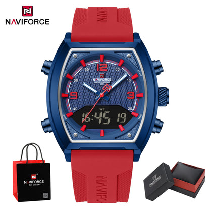 NAVIFORCE Men Dual Display Watch 3ATM Waterproof Luminous Silicone Strap Sport Casual Wristwatch Gifts box
