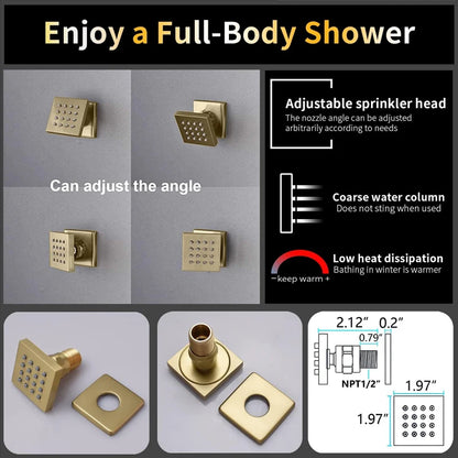 Brass Brushed Gold Digital Display Thermostatic Shower System Rainfall Shower Faucet  Bathroom Shower Faucet with Body Jets
