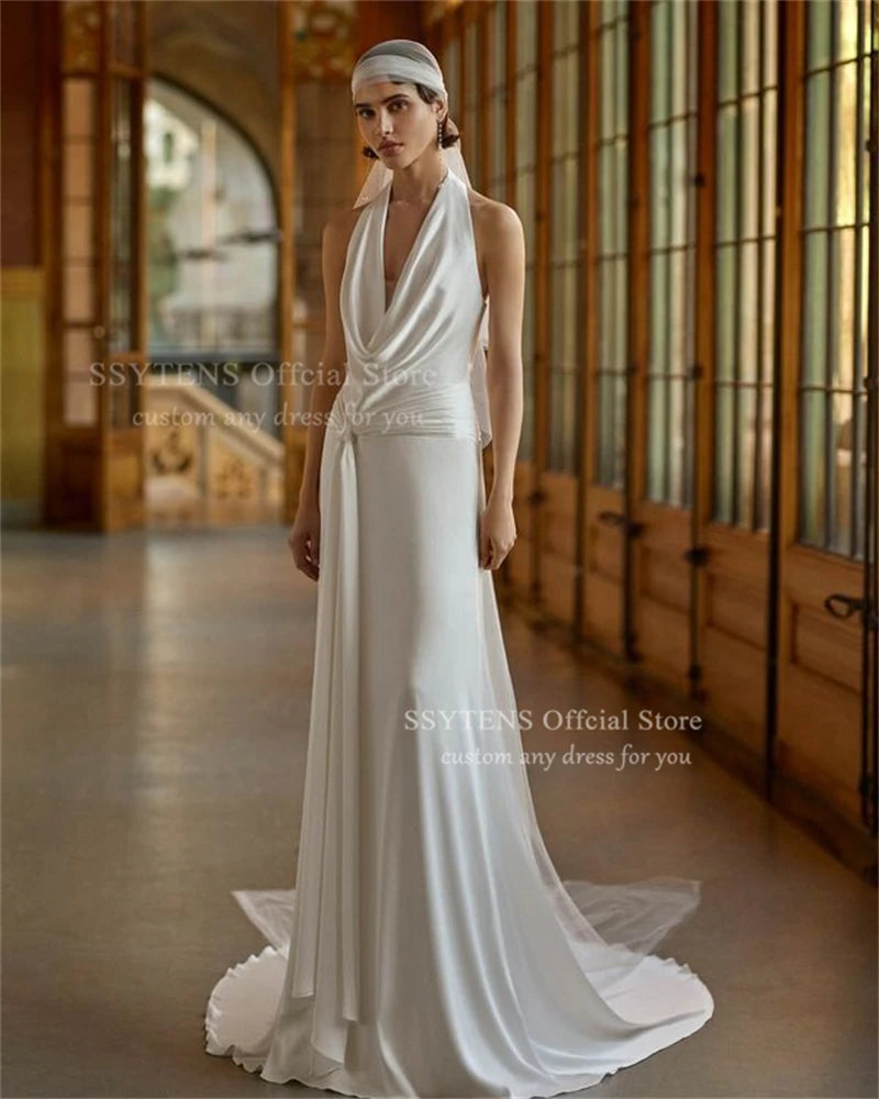SSYTENS Customized Mermaid White Wedding Dress Woman Sexy Backless Bridal Dress beach Halter Sleeveless Gown robe femme élégante