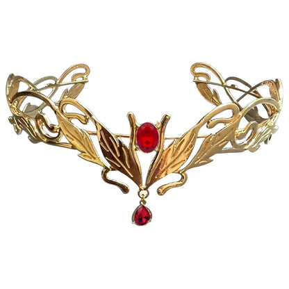 Vintage King Round Elves Crown Elegant Baroque Princess Diadems Leaf Leaves Forehead Alloy Rhinestone Headdress Wedding Ceremony