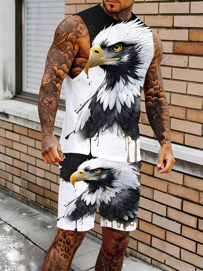 Men's Basic Ribbed Tank Top and Shorts Set Stretchy Polyester Casual Two Piece Set US Size