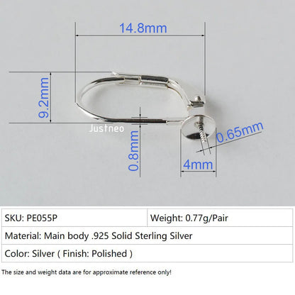 Solid 925 Sterling Silver Hinged French Leverback Eearwire Hook Findings , snap hook for Earring Jewelry DIY