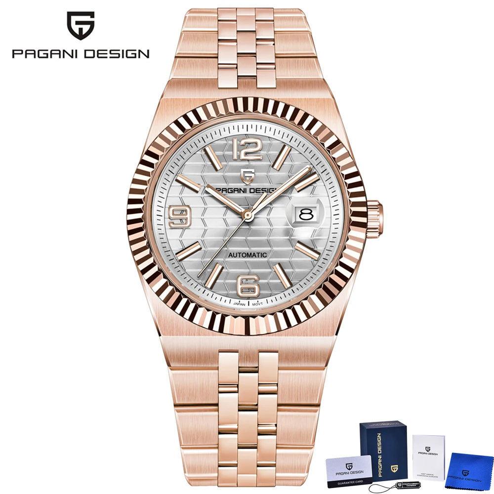PAGANI DESIGN 2026 New Men's Watches Rose Gold Luxury Automatic Watch For Men MIYOTA 8215 Mechanical Wristwatch Sapphire crystal