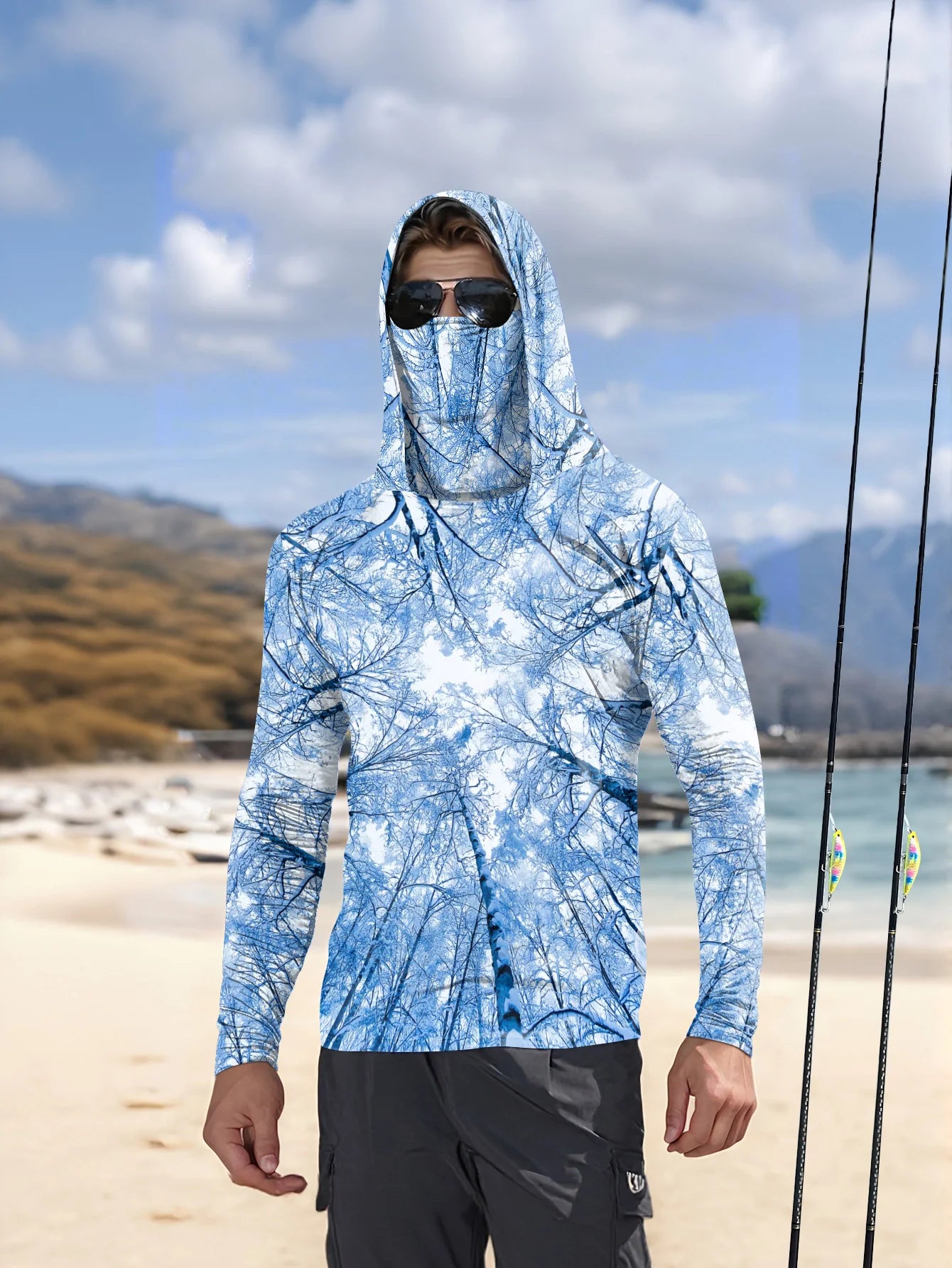 Fishing hooded sweatshirt men's long-sleeved sun protection shirt hunting sport shirt sun protection shirt fishing beach top