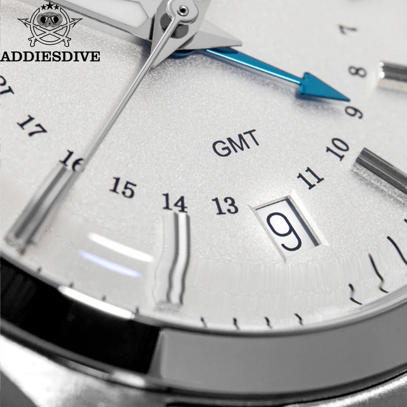 ADDIESDIVE Luxury Men's Analog Watch GMT Bubble Mirror Glass 36mm Quartz Watch Super Luminous 100m Business Steel Watch Men Gift