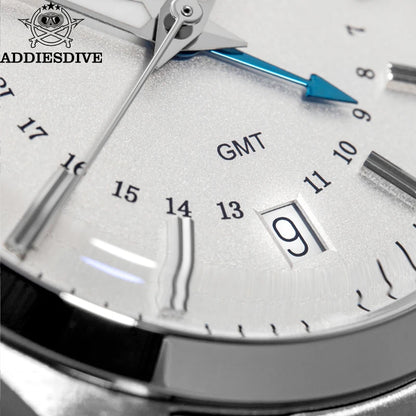 ADDIESDIVE Luxury Men's Analog Watch GMT Bubble Mirror Glass 36mm Quartz Watch Super Luminous 100m Business Steel Watch Men Gift