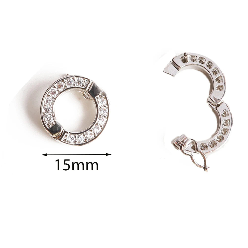 2pcs Round Connector Buckles Pearl Clasps Fasteners With Zircon Keyrings  For DIY Bracelet Necklace Keychain Making Accessories