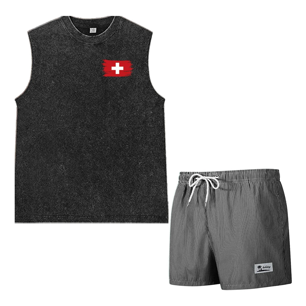 Casual Summer  sleeveless Men's 2 Piece Outfit