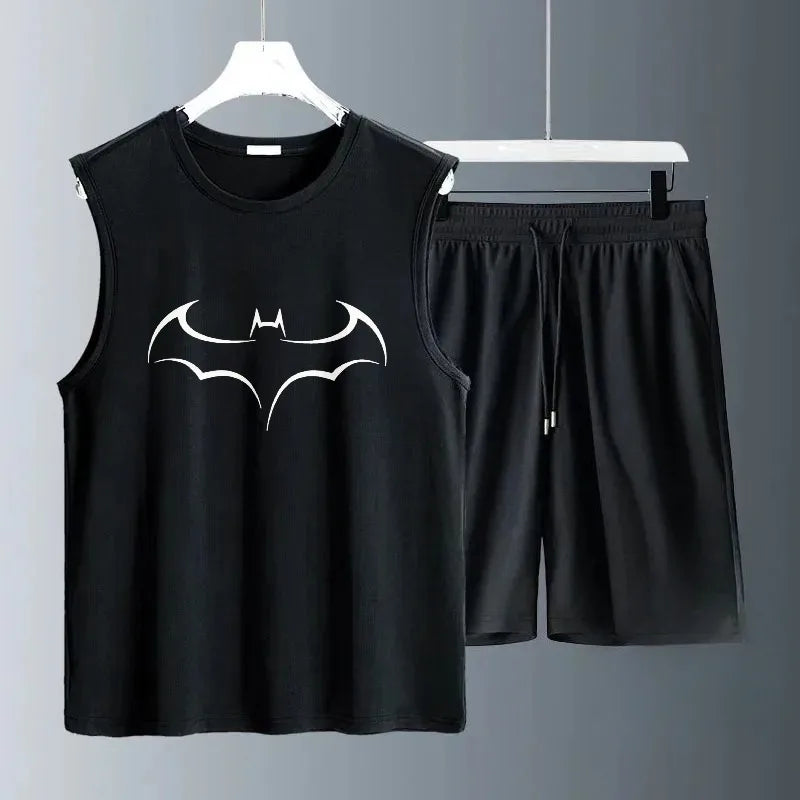 Summer sleeveless basketball jersey, casual wear, breathable short-sleeved two-piece sports shirt + running shorts