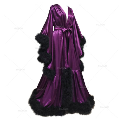 Flare Sleeves Bridal  Nightgown Silk Long Wedding Scarf Dress Gown