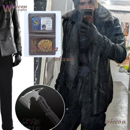 Kosplay Requiem Resident Cos Evil Leon·S·kennedy Cosplay Leon Cosplay Costume Pu Coat Full Set Party Uniform Hallowen Play Role