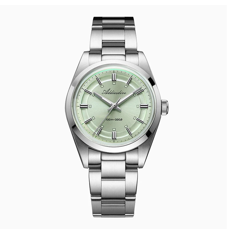 ADDIESDIVE Luxury Men Quartz Watch 36mm Super Luminous Bubble Mirror Glass Waterproof Watches For Man Stainless Steel Watch Male