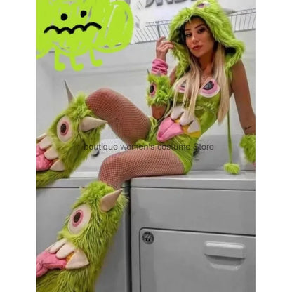 Atmosphere Nightclub Quirky NPC Costume For Women Halloween Cosplay Green Little Monster Bar Gogo Performance Costume For Women