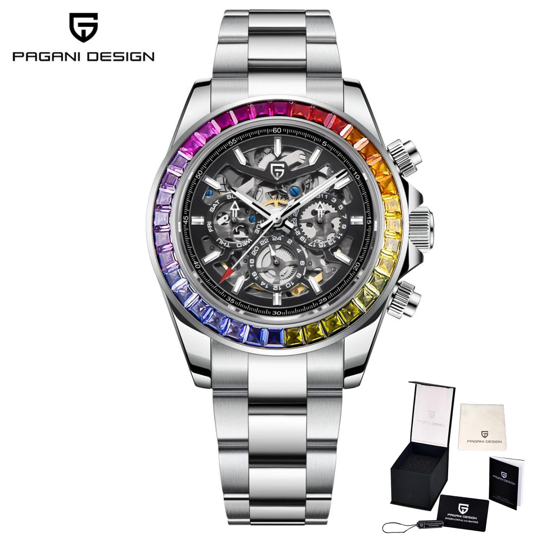 PAGANI DESIGN Mechanical Automatic Watch Luminous StainlessSteel Multi functional Date Display Sport Men's Diving Watch+Gift Box