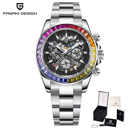 PAGANI DESIGN Mechanical Automatic Watch Luminous StainlessSteel Multi functional Date Display Sport Men's Diving Watch+Gift Box