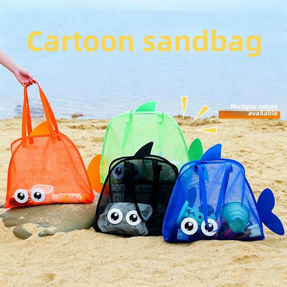 Kids Mesh Beach Bags Colorful Cartoon Shark Animal Sand Free Quick Dry Shell Toy Storage Organizer Totes for Toddlers Vacations