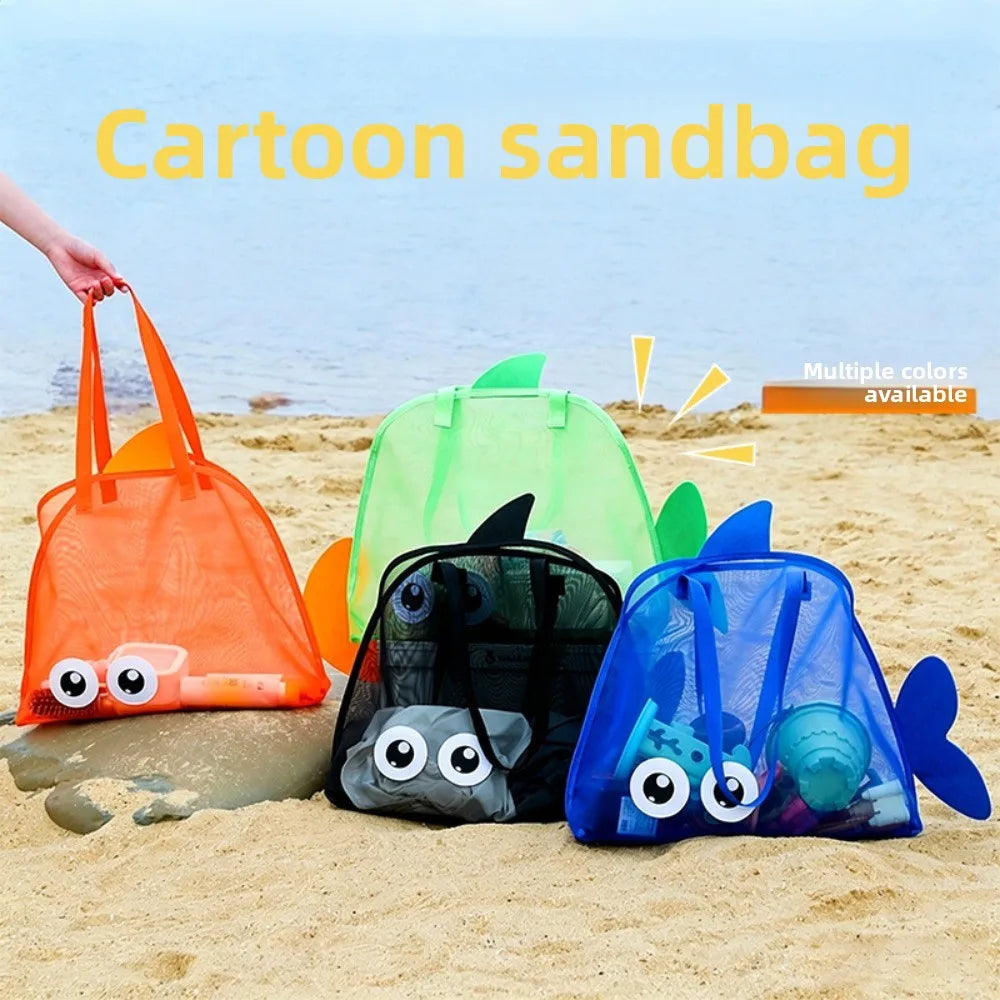 Kids Mesh Beach Bags Colorful Cartoon Shark Animal Sand Free Quick Dry Shell Toy Storage Organizer Totes for Toddlers Vacations