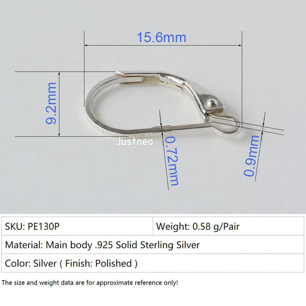 Solid 925 Sterling Silver Hinged French Leverback Eearwire Hook Findings , snap hook for Earring Jewelry DIY