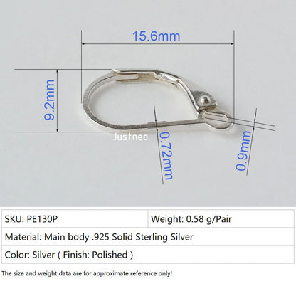 Solid 925 Sterling Silver Hinged French Leverback Eearwire Hook Findings , snap hook for Earring Jewelry DIY