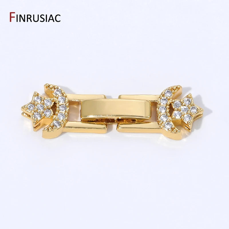 18K Gold Plated Brass Pearl Clasp Connector,Clasps For Bracelet,Zircon Fasteners Lock Clasps For DIY Jewelry Making Supplies